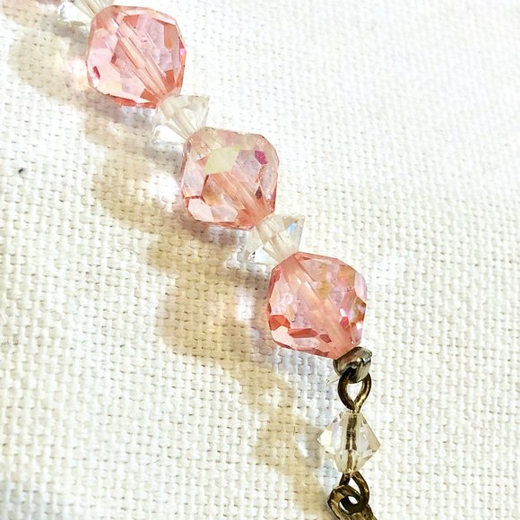 Vintage 1950s 50s Light Pink Crystal Choker Necklace Size XS S - Picture 9 of 10